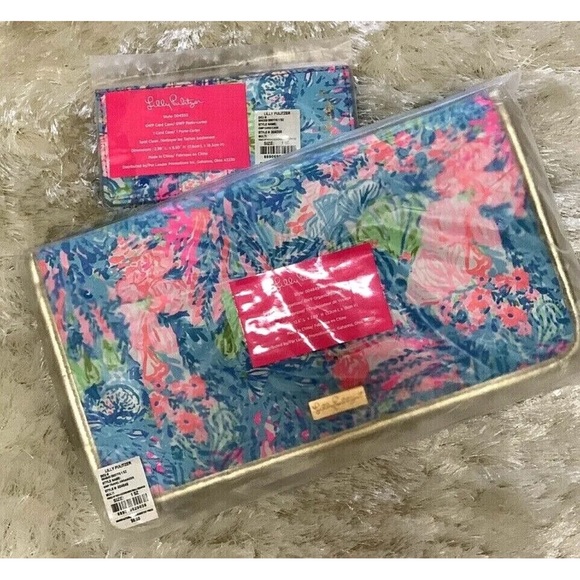 NWT LILLY PULITZER TRAVEL ORGANIZER W MATCHING CARD CASE FISHED MY WISH GWP Accessories